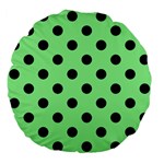 Polka Dots - Black on Light Green Large 18  Premium Flano Round Cushion