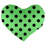 Polka Dots - Black on Light Green Large 19  Premium Flano Heart Shape Cushion