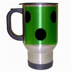 Polka Dots - Black on Light Green Travel Mug (Silver Gray)