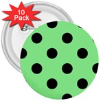 Polka Dots - Black on Light Green 3  Button (10 pack)