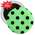 Polka Dots - Black on Light Green 3  Magnet (10 pack)