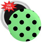 Polka Dots - Black on Light Green 3  Magnet (100 pack)