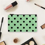 Polka Dots - Black on Celadon Green Cosmetic Bag (S)