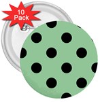 Polka Dots - Black on Celadon Green 3  Button (10 pack)