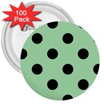 Polka Dots - Black on Celadon Green 3  Button (100 pack)