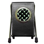 Polka Dots - Celadon Green on Black Pen Holder Desk Clock