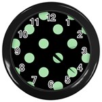 Polka Dots - Celadon Green on Black Wall Clock (Black)