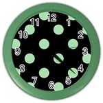 Polka Dots - Celadon Green on Black Color Wall Clock