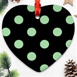 Polka Dots - Celadon Green on Black Ornament (Heart)