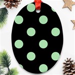 Polka Dots - Celadon Green on Black Ornament (Oval)