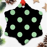 Polka Dots - Celadon Green on Black Ornament (Snowflake)