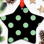 Polka Dots - Celadon Green on Black Ornament (Star)