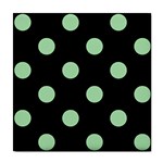 Polka Dots - Celadon Green on Black Tile Coaster