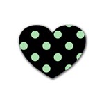 Polka Dots - Celadon Green on Black Rubber Coaster (Heart)