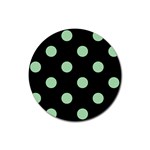 Polka Dots - Celadon Green on Black Rubber Coaster (Round)