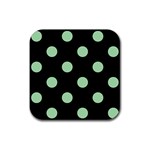 Polka Dots - Celadon Green on Black Rubber Coaster (Square)