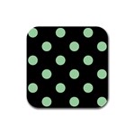 Polka Dots - Celadon Green on Black Rubber Square Coaster (4 pack)