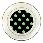 Polka Dots - Celadon Green on Black Porcelain Plate