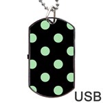 Polka Dots - Celadon Green on Black Dog Tag USB Flash (One Side)