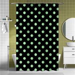 Polka Dots - Celadon Green on Black Shower Curtain 48  x 72  (Small)