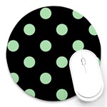 Polka Dots - Celadon Green on Black Round Mousepad