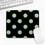 Polka Dots - Celadon Green on Black Large Mousepad