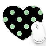 Polka Dots - Celadon Green on Black Heart Mousepad