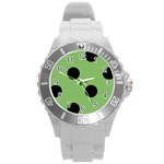 Polka Dots - Black on Dollar Bill Green Round Plastic Sport Watch (L)