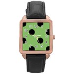 Polka Dots - Black on Dollar Bill Green Rose Gold Leather Watch