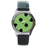 Polka Dots - Black on Dollar Bill Green Round Metal Watch