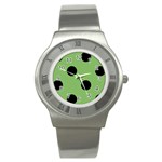 Polka Dots - Black on Dollar Bill Green Stainless Steel Watch