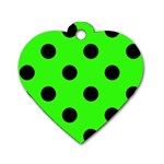 Polka Dots - Black on Neon Green Dog Tag Heart (One Side)