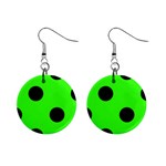 Polka Dots - Black on Neon Green 1  Button Earrings