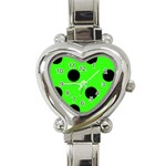 Polka Dots - Black on Neon Green Heart Italian Charm Watch