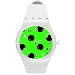 Polka Dots - Black on Neon Green Round Plastic Sport Watch (M)