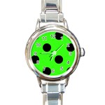 Polka Dots - Black on Neon Green Round Italian Charm Watch