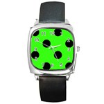 Polka Dots - Black on Neon Green Square Metal Watch