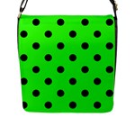 Polka Dots - Black on Neon Green Flap Closure Messenger Bag (L)