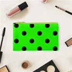 Polka Dots - Black on Neon Green Canvas Cosmetic Bag (XS)