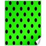 Polka Dots - Black on Neon Green Canvas 11  x 14 