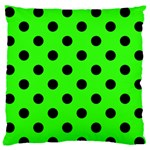 Polka Dots - Black on Neon Green Large Flano Cushion Case (One Side)