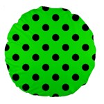 Polka Dots - Black on Neon Green Large 18  Premium Round Cushion