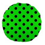 Polka Dots - Black on Neon Green Large 18  Premium Flano Round Cushion