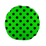 Polka Dots - Black on Neon Green Standard 15  Premium Flano Round Cushion