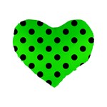 Polka Dots - Black on Neon Green Standard 16  Premium Heart Shape Cushion