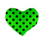 Polka Dots - Black on Neon Green Standard 16  Premium Flano Heart Shape Cushion