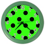 Polka Dots - Black on Neon Green Color Wall Clock