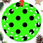 Polka Dots - Black on Neon Green Ornament (Round Filigree)