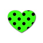 Polka Dots - Black on Neon Green Rubber Coaster (Heart)