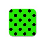 Polka Dots - Black on Neon Green Rubber Square Coaster (4 pack)